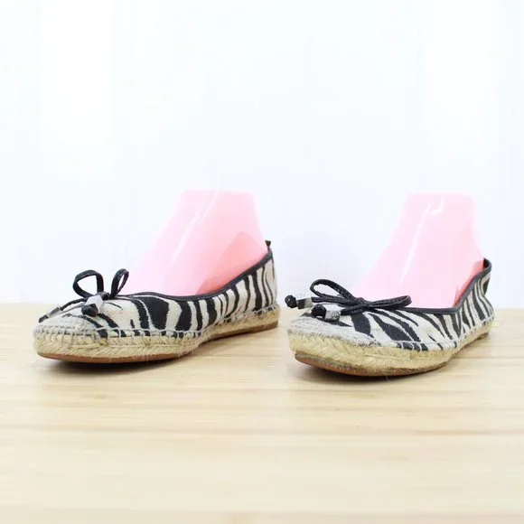 MICHAEL KORS Women's Black Zebra Print Espadrille Ballet Flats Shoes 8 - Picture 2 of 9